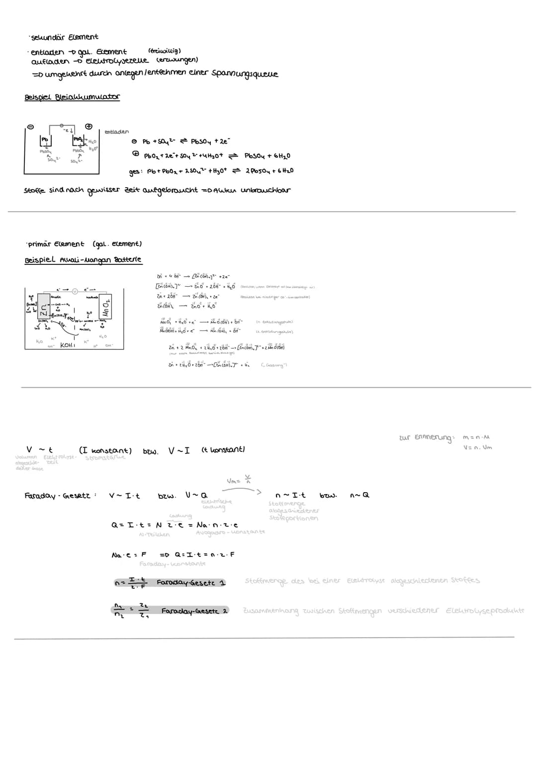 sekundär Element
- entladen gal. Ecement (freiwillig)
- aufladen -> Electrolyserelle (ercwungen)
- => umgekehrt durch anlegen/entfchmen eine