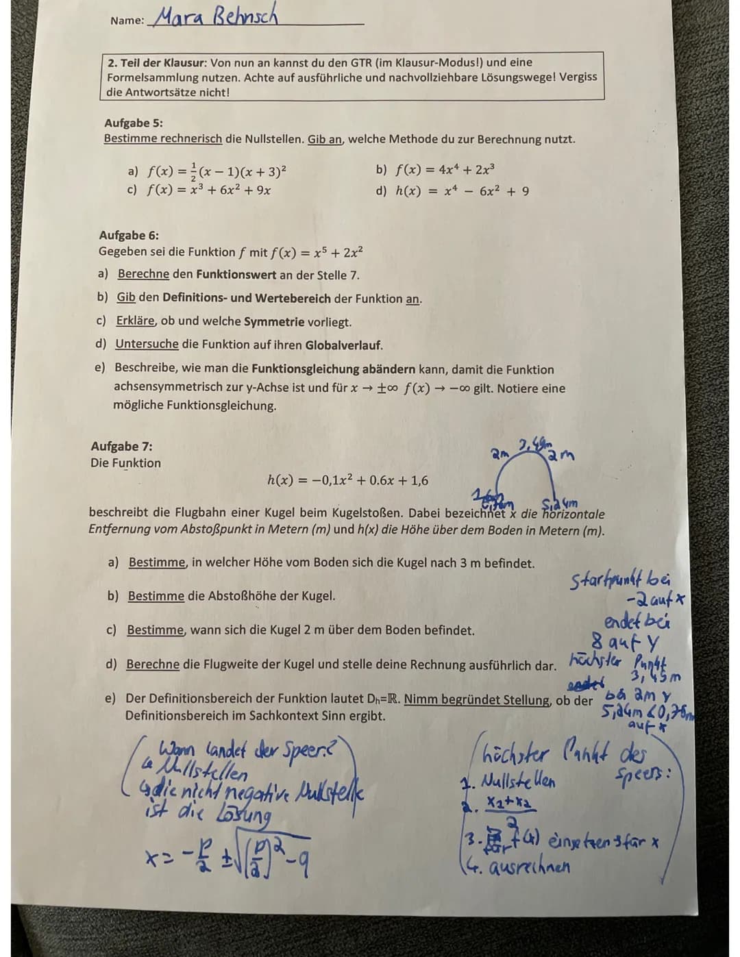 ## 2. Klausur in Mathematik
### 1. Teil: Hilfsmittelfrei
- Bearbeite diesen Teil der Klausur ohne den GTR und ohne Formelsammlung! Du hast d