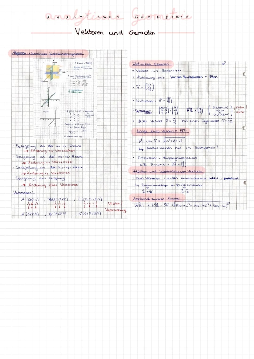 # ANALYTISCHE GEOMETRIE
## Vektoren und Geraden
### Allgemein räumliches Koordinatensystem
* Spiegelung an der $x_1-x_2$-Ebene
* $