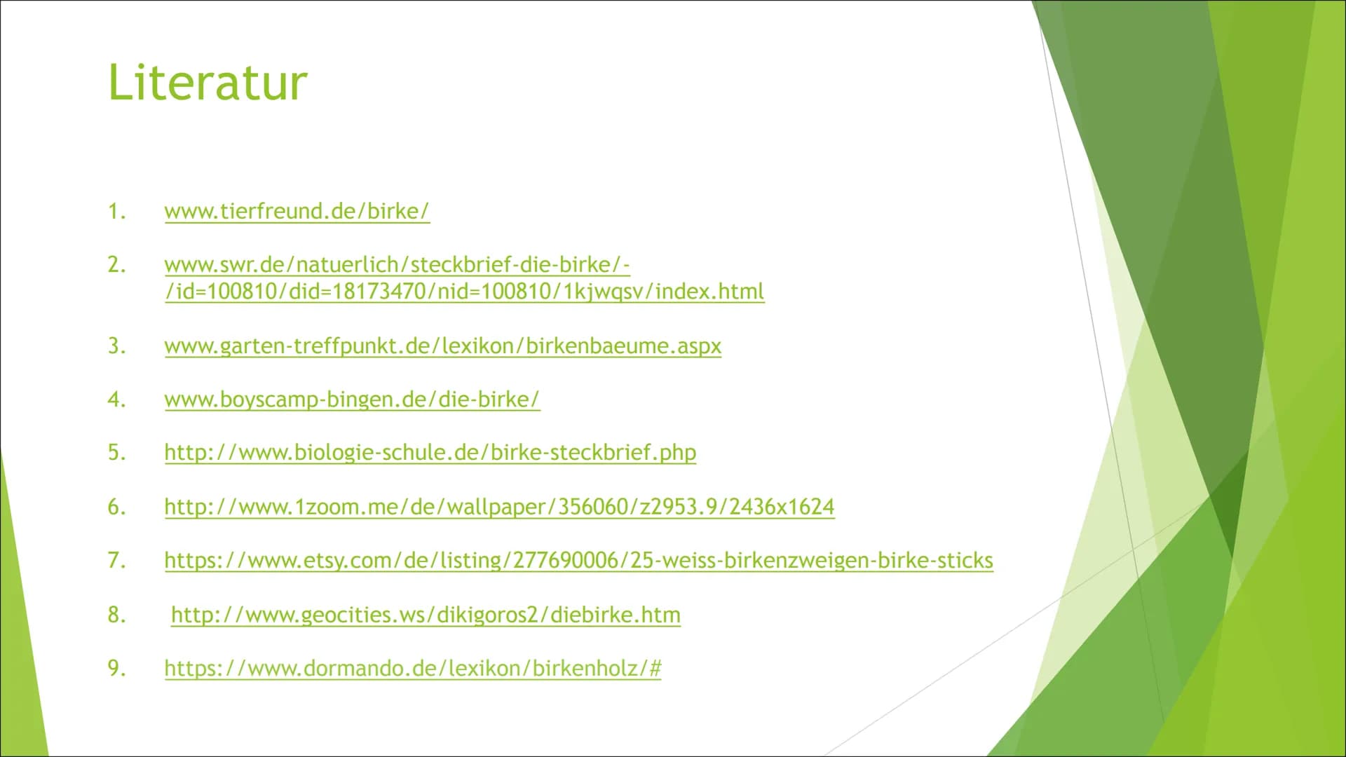 # Zusammenfassung der Birke
Die Präsentation des
Themas „Die Birke“, handelt
von z.B. den Besonderheiten,
der Holzverwendung, etc. der
Birke