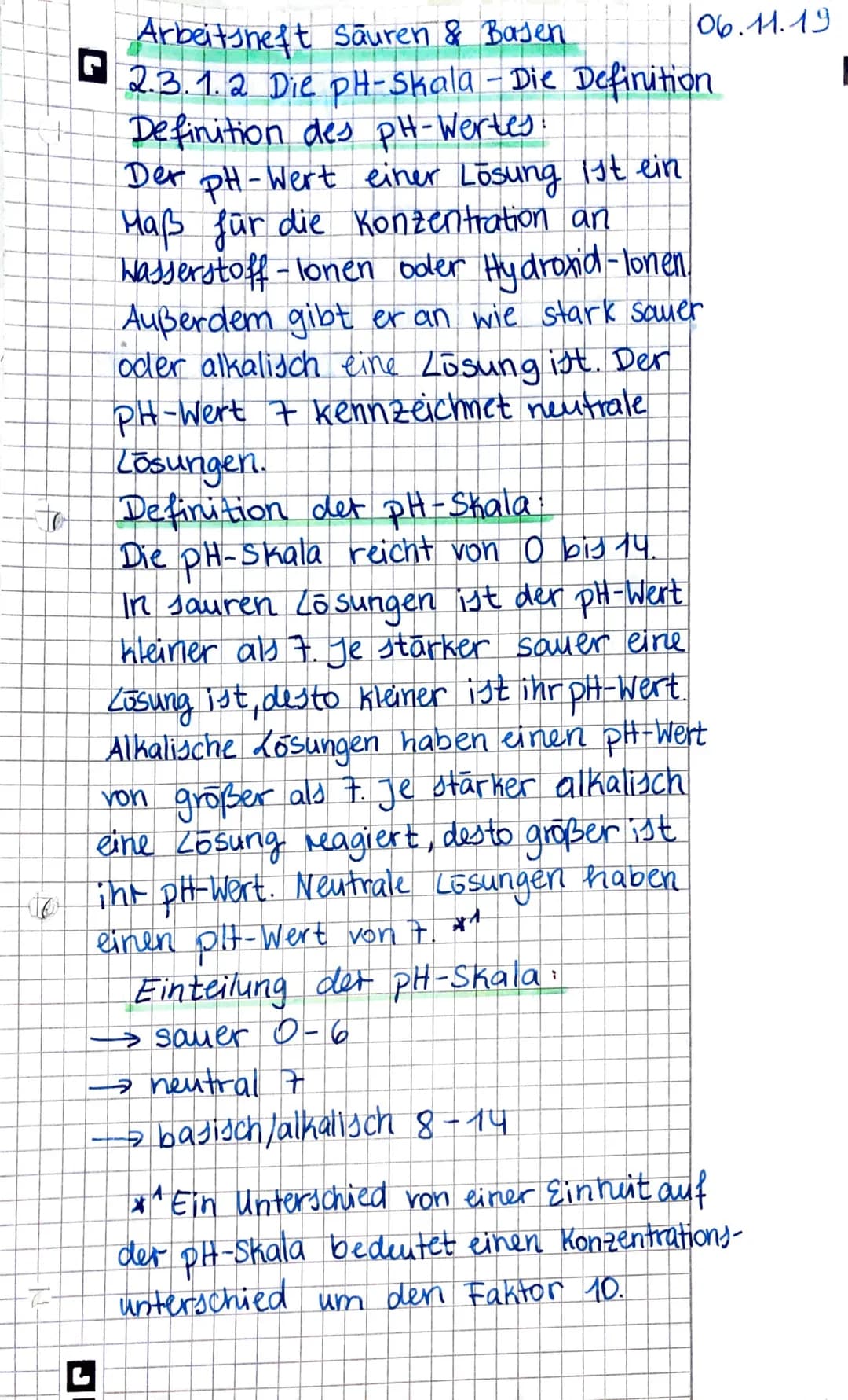 15.09.-
# Definition von Säuren u. Basen
nach Arrhenius:
Sind Säuren Stoffe, die bei
Dissoziation in wässriger Lösung
Wasserstoff-Ionen absp