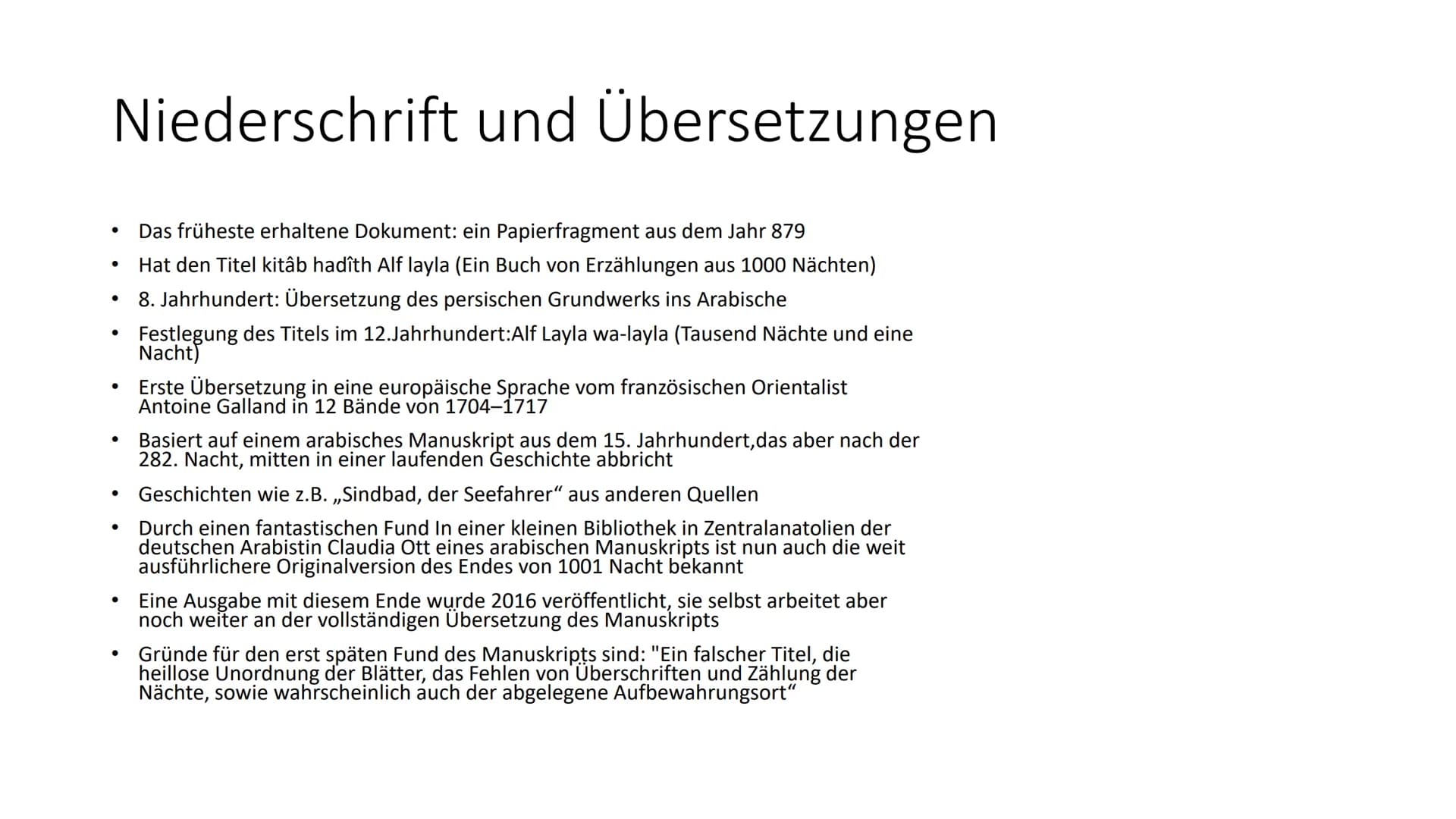 Marlene Müller
# 1001 Nacht
## Aufbau, Entstehung und Inhalt
## Allgemeiner Aufbau und Inhalt
* Eine Rahmengeschichte mit Geschichtensam