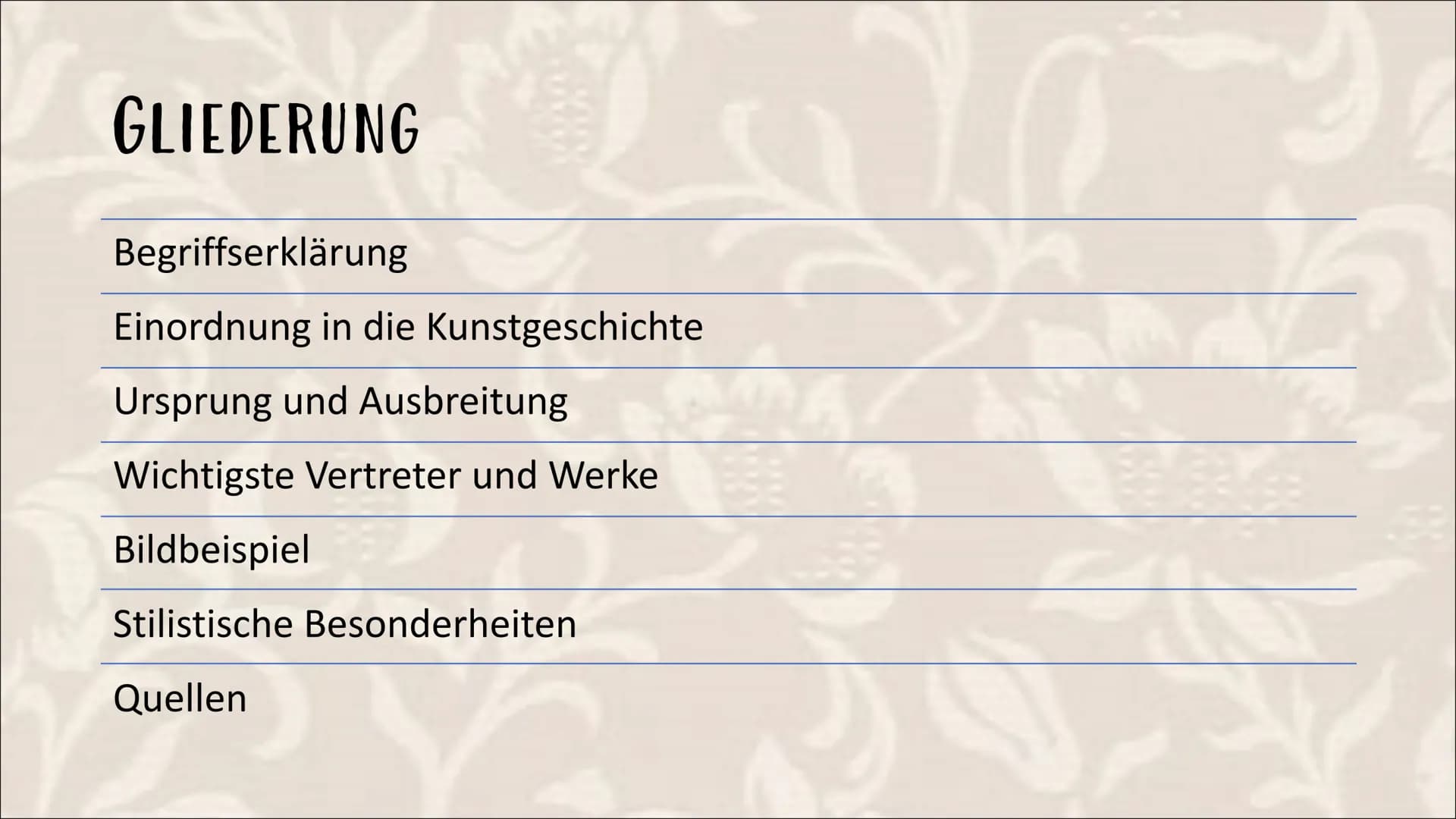 KLASSIZISMUS # GLIEDERUNG
- Begriffserklärung
- Einordnung in die Kunstgeschichte
- Ursprung und Ausbreitung
- Wichtigste Vertreter und Werk