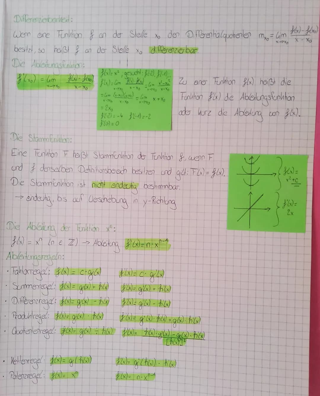 ## Differenzierbarkeit:
Wenn eine Funktion $f$ an der Stelle $x_0$ den Differentialquotienten $m_{x_0} = \lim_{x \to x_0} \frac{f(x) - f(x_0