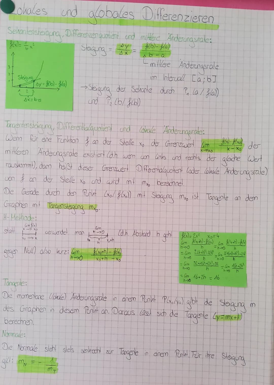 ## Differenzierbarkeit:
Wenn eine Funktion $f$ an der Stelle $x_0$ den Differentialquotienten $m_{x_0} = \lim_{x \to x_0} \frac{f(x) - f(x_0