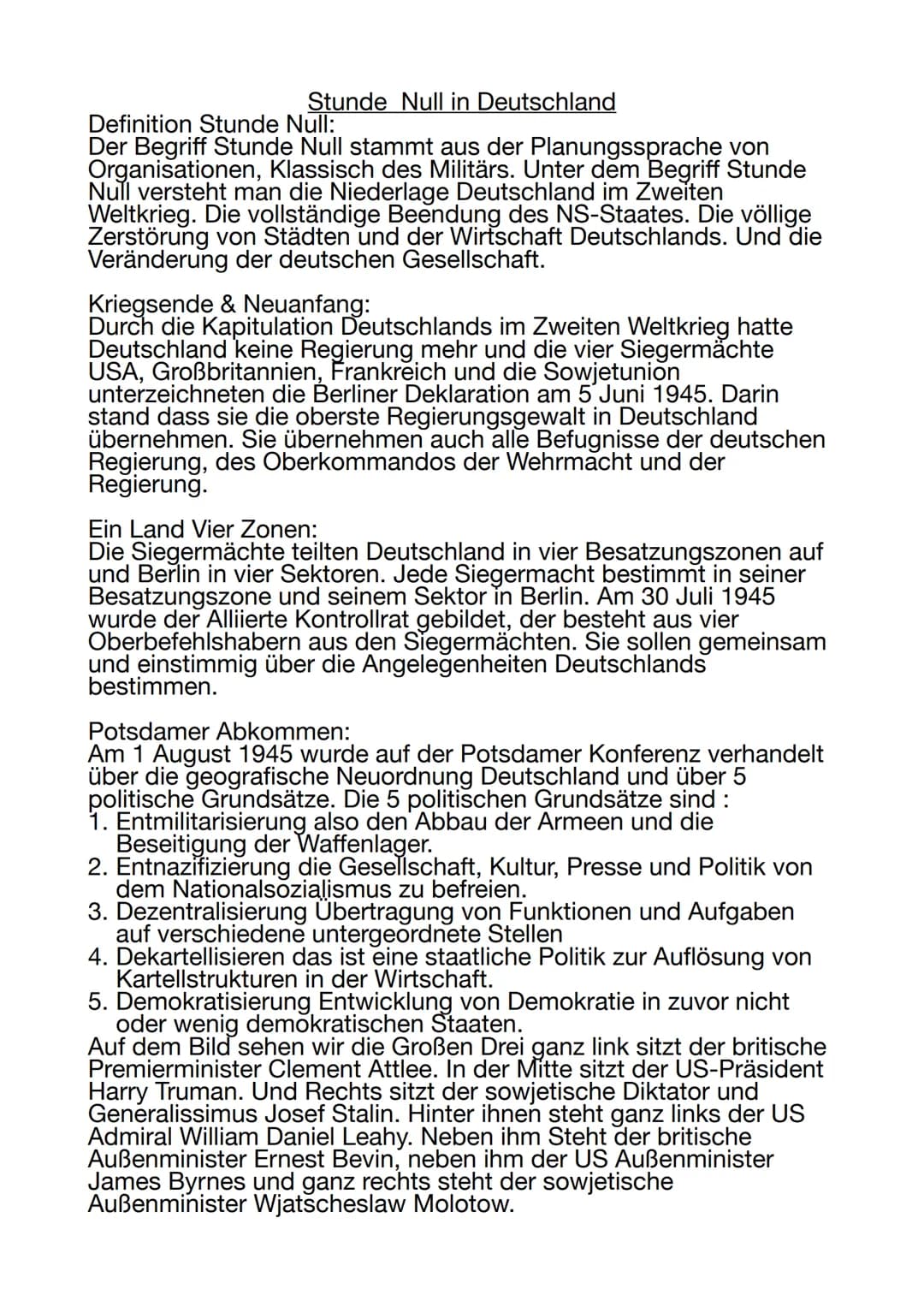 # Stunde Null in Deutschland
## Definition Stunde Null:
Der Begriff Stunde Null stammt aus der Planungssprache von
Organisationen, Klassisch