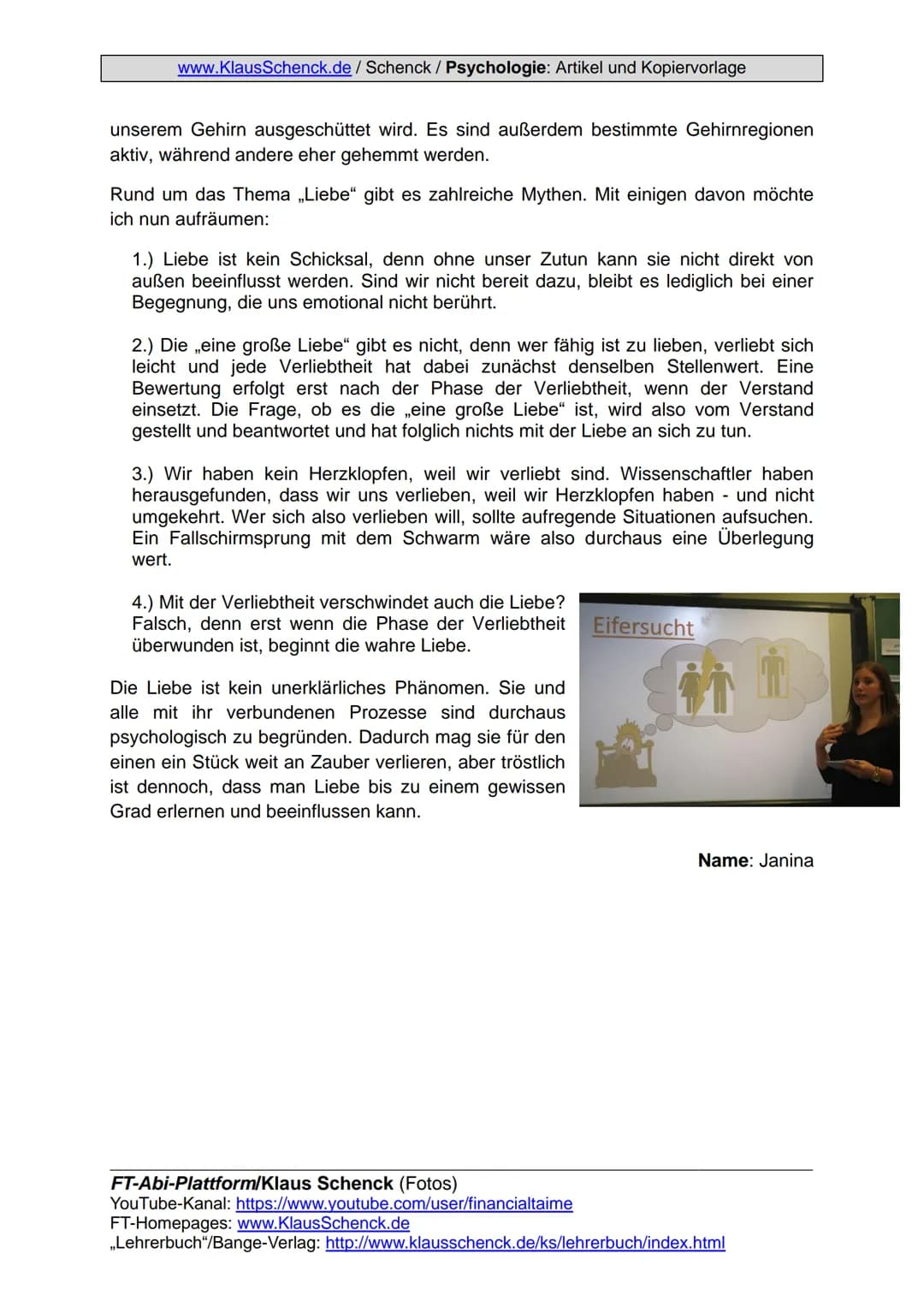 www.KlausSchenck.de / Schenck / Psychologie: Artikel und Kopiervorlage
# Liebe - ein unerklärliches Phänomen?
„FT-Abi-Plattform"-Serie: Ar