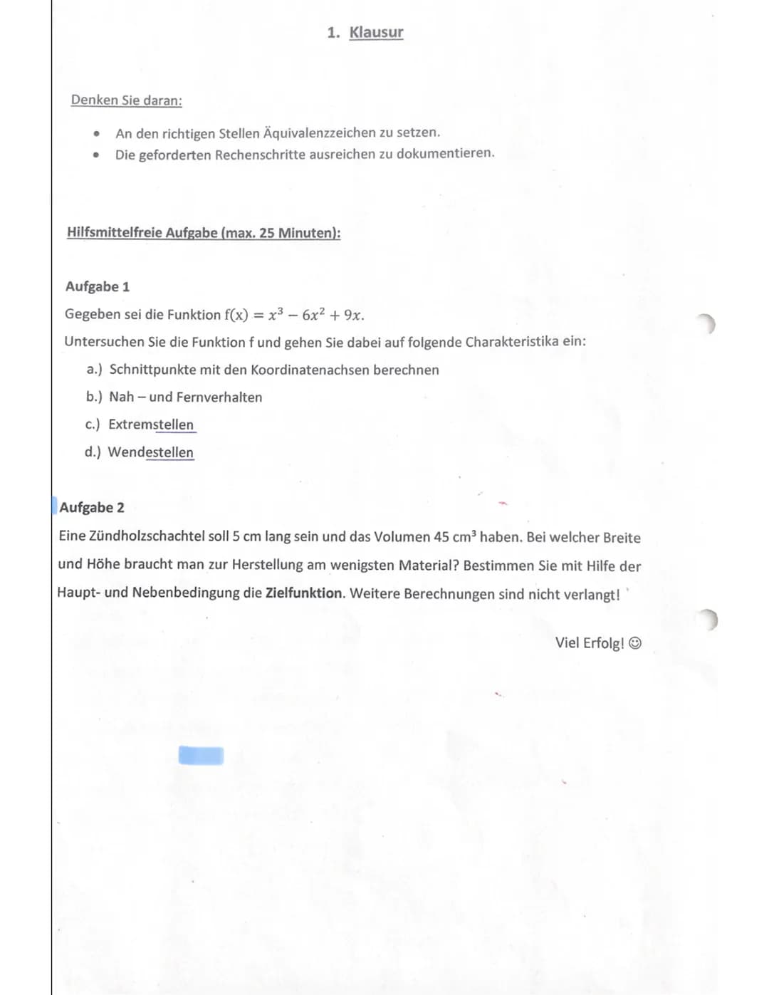 (2)
$V:45\text{cm}^3$
h
5cm
a
- min. Material gesucht
- Breite und
Hohe gesucht
## Neben bedingung
$v: b \cdot a \cdot h = 5\text{crm} \cdot