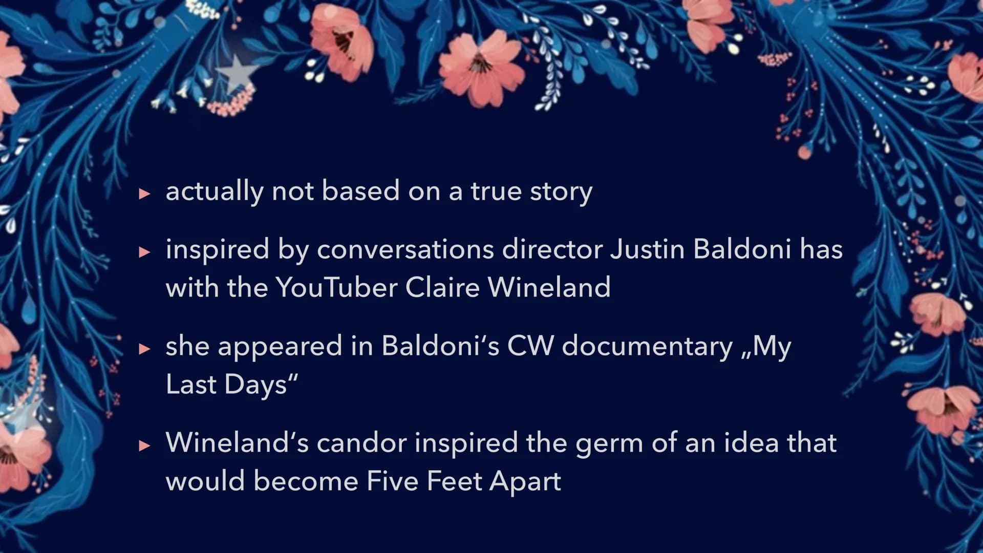 FIVE
FEET
APART # STRUCTURE
1. authors
2. cover
3. background
4. summary of content
5. Cystic Fibrosis
6. characters
7. plot
8. message
9. k