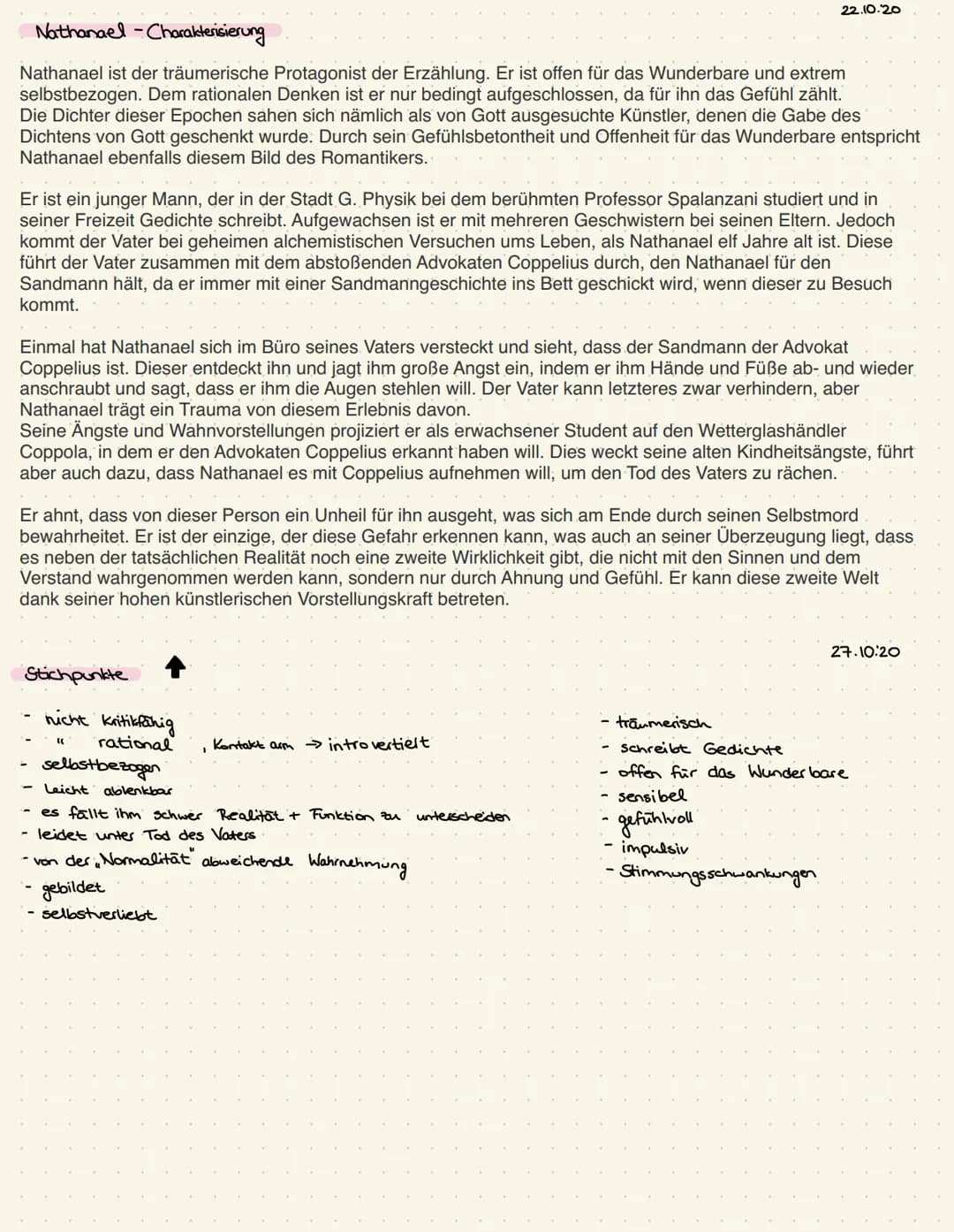 sentreh
22.10:20
Wie reagiert Nathanael?
Nathanael fühlt sich unverstanden, wirft ihr mangelndes Einfühlungsvermögen vor,
sie versteht se