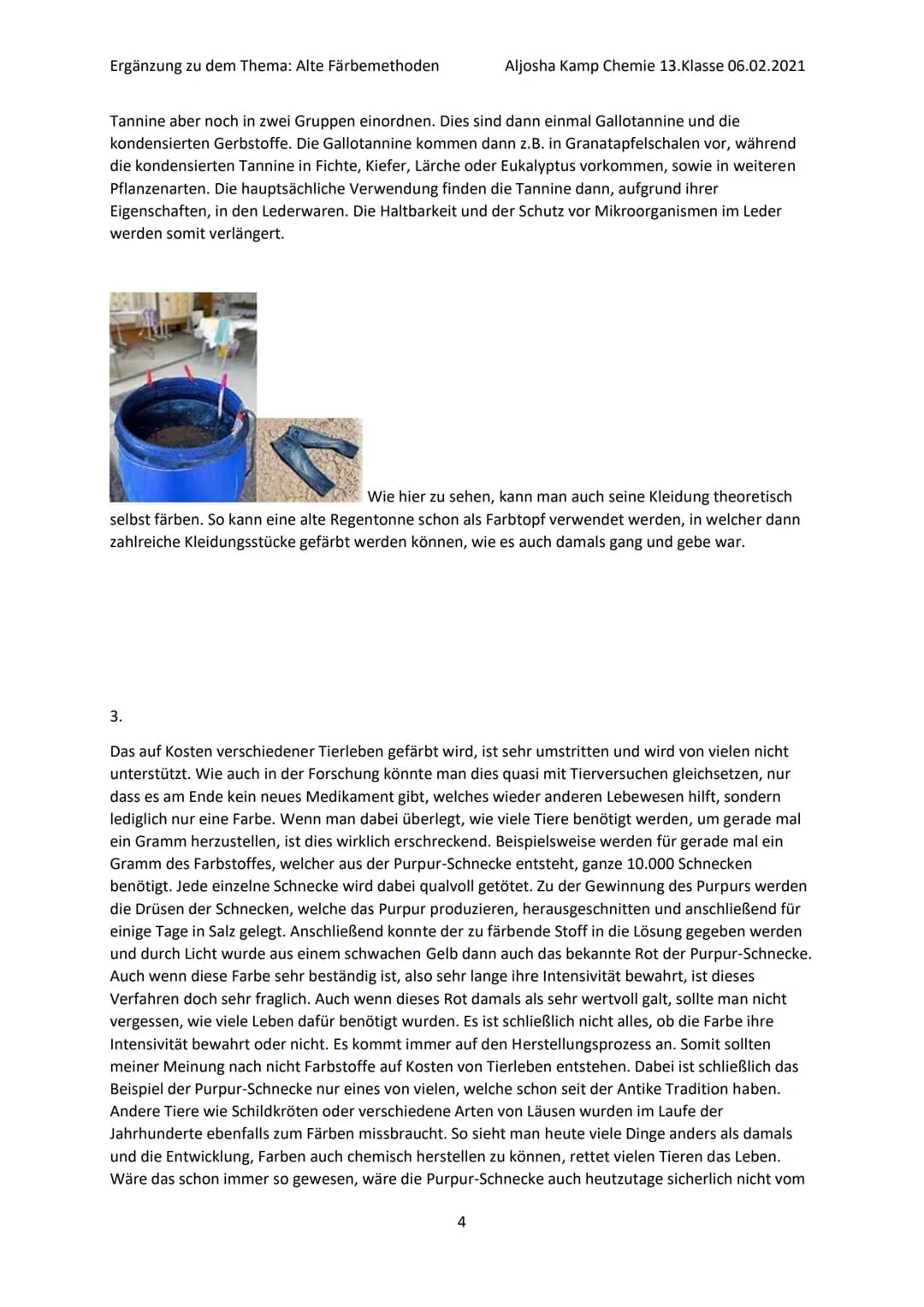 Ergänzung zu dem Thema: Alte Färbemethoden
Aljosha Kamp Chemie 13. Klasse 06.02.2021
Ergänzung der Bereiche:
* 1. Welche Arten von Färbemeth