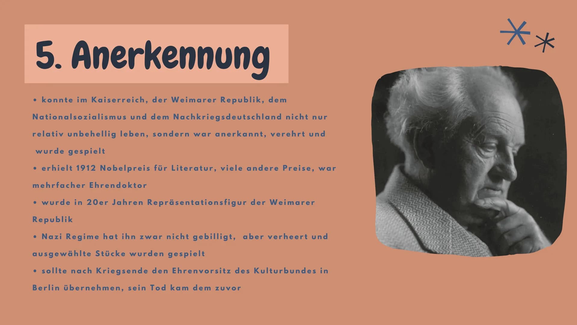 Gerhart
Hauptmann
VORTRAG VON JOHANNA KRAUSE Inhalt
1. ALLGEMEINES
2. KINDHEIT UND BILDUNG
3. WEG ZUM ERFOLG
4. GESELLSCHAFTSKRITIKER
5. AN