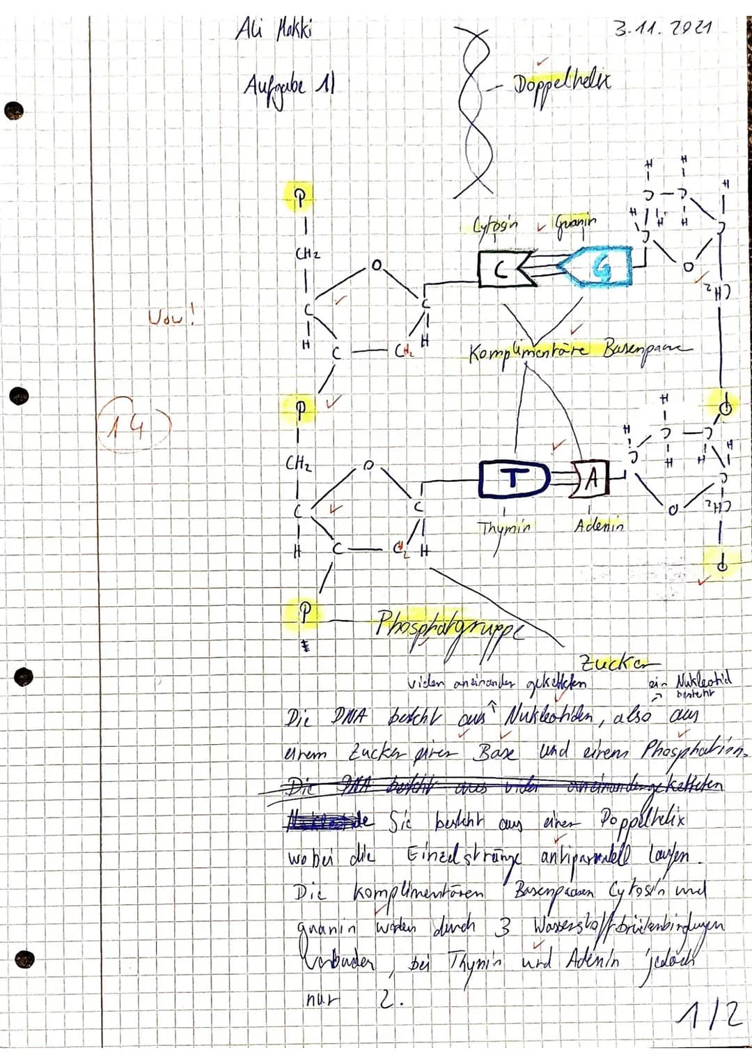 # Aufgaben
BE
1. Beschreiben Sie unter Verwendung einer beschrifteten Skizze den Aufbau der
DNA.
14/14
2. Ermitteln Sie die in der Tabelle