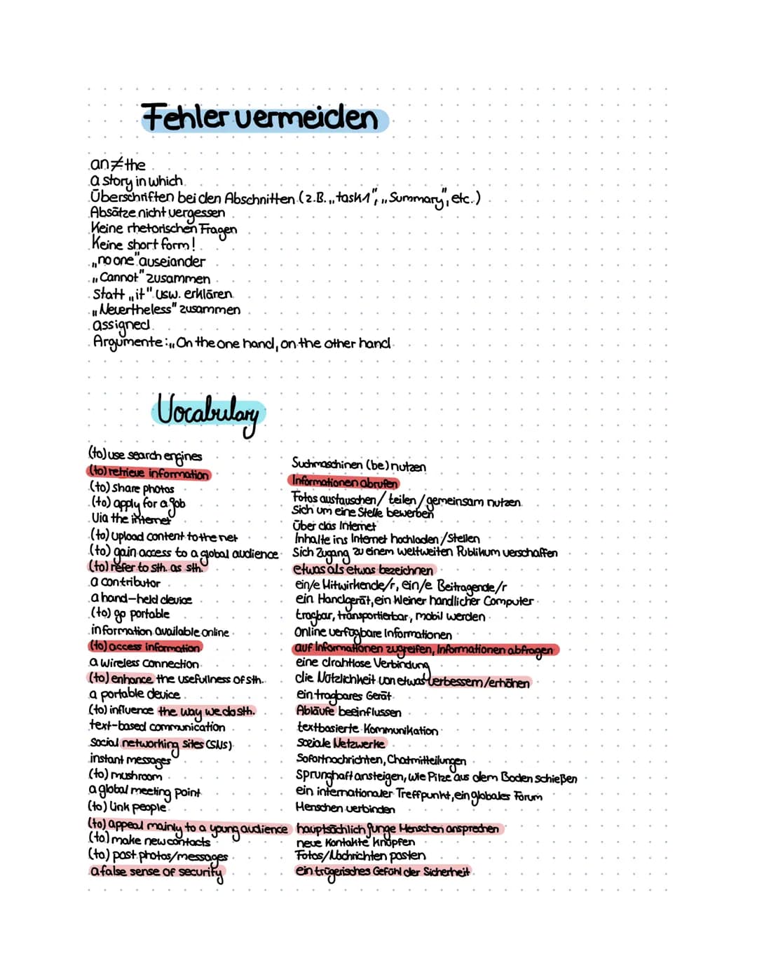 Englisch Lernzettel (Comment, Summary, Vokabeln,...) – Seite 2