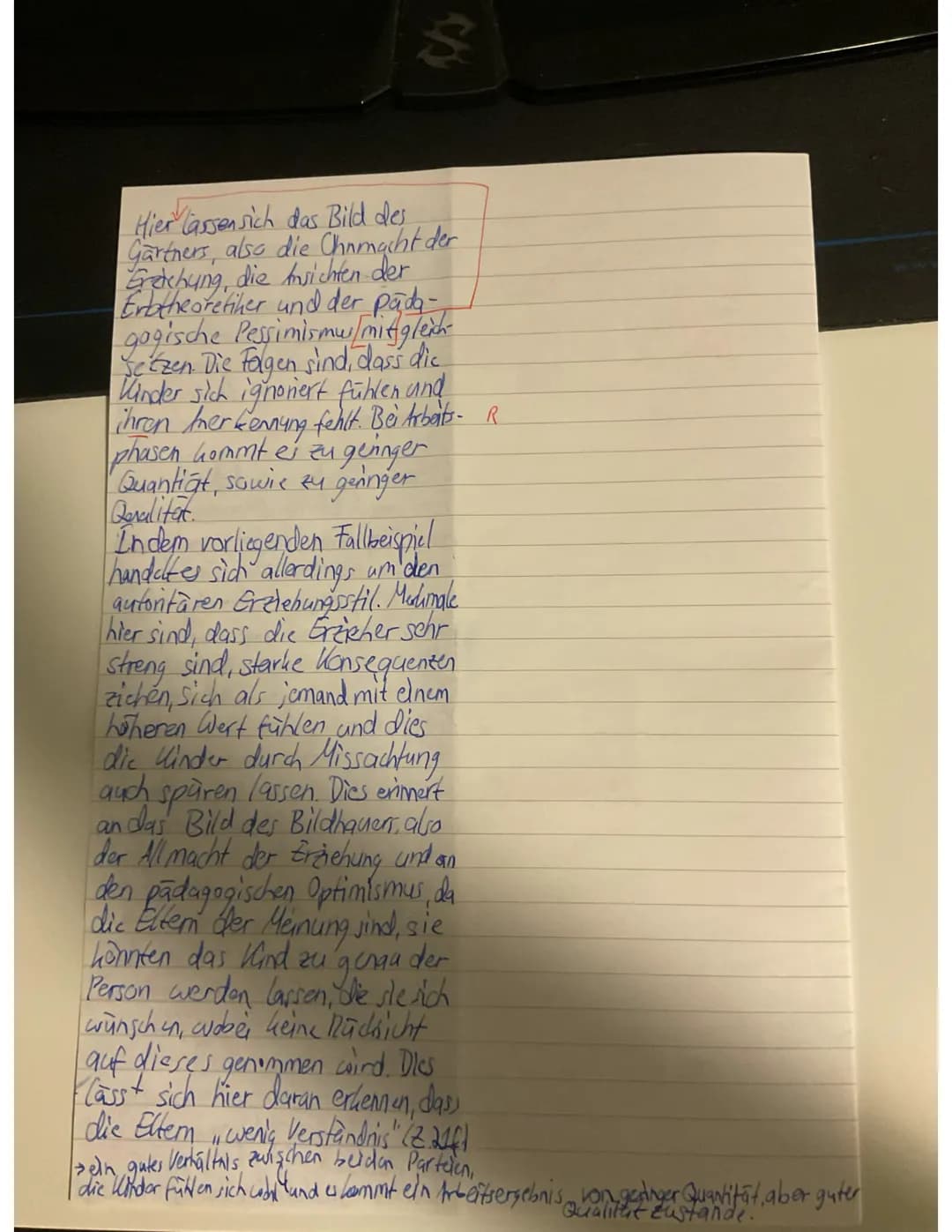 Hier lassen sich das Bild des Gärtners, also die Ohnmacht der Erziehung, die Ansichten der Erziehungstheoretiker und der pädagogische Pessim