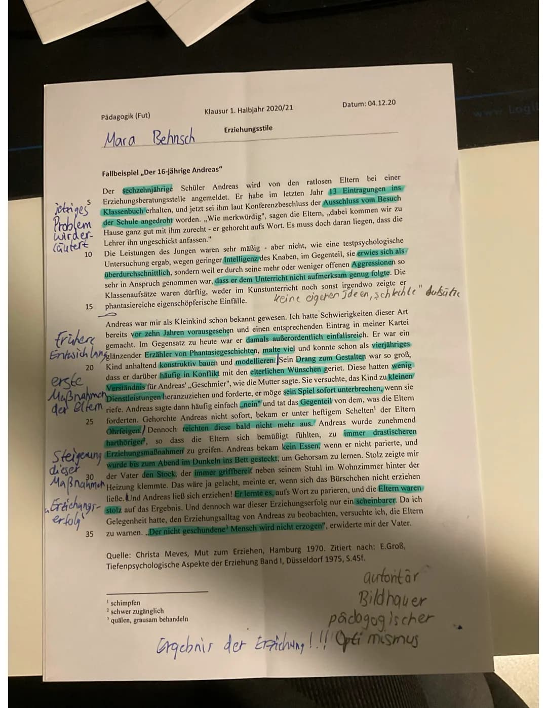 Hier lassen sich das Bild des Gärtners, also die Ohnmacht der Erziehung, die Ansichten der Erziehungstheoretiker und der pädagogische Pessim
