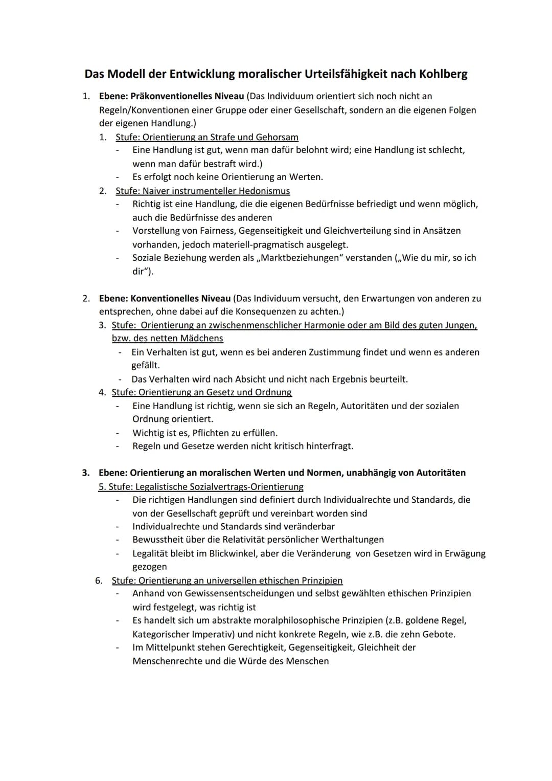 # Das Modell der Entwicklung moralischer Urteilsfähigkeit nach Kohlberg
1. Ebene: Präkonventionelles Niveau (Das Individuum orientiert sich