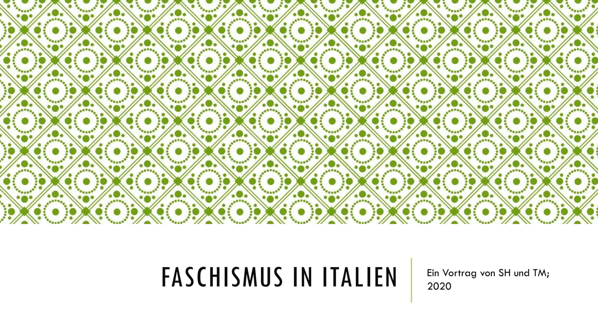 # Faschismus in Italien
Ein Vortrag von Thekla Moseliani und Simon Hartwich
## 1. Definition
- politische Bewegung unter Führung von Benito