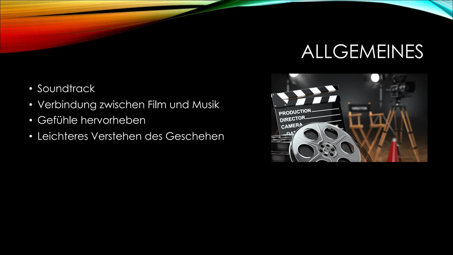FILMMUSIK GLIEDERUNG
* Allgemeines
* Geschichte
* Techniken
* Wirkung von Filmmusik
* Hans Zimmer
* Klaus Badelt
* John Williams # ALLGEMEIN