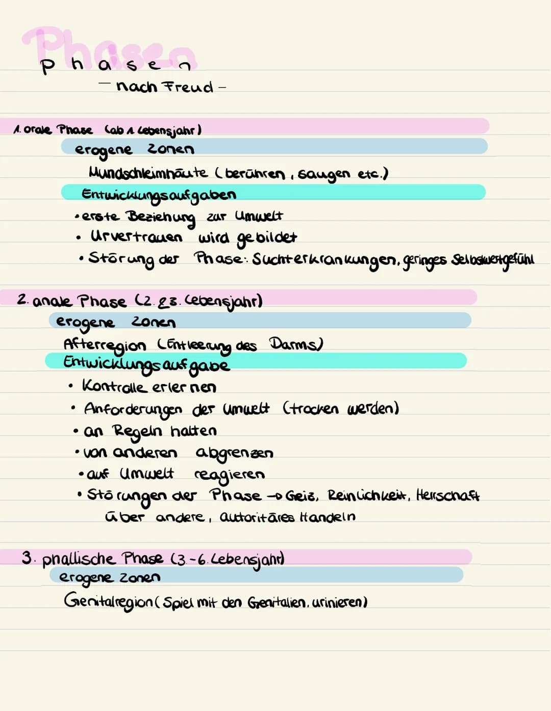 # Phasen
- nach Freud -
1. Orale Phase (ab 1. Lebensjahr)
erogene Zonen
Mundschleimhäute (berühren, saugen etc.)
Entwicklungsaufgaben
- ers