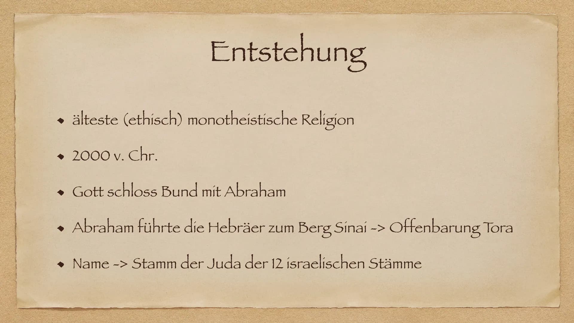 Das Judentum
von — & Sophie # Gliederung
* Gründer
* Entstehung
* Aus-/Verbreitung
* Lehre
* Herausforderungen
* Quellen Gründer
Abraham #