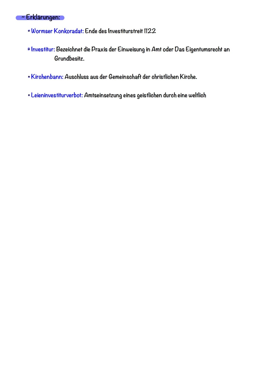 INVESTITURSTREIT HANDOUT
## Allgemeines zum Investiturstreit:
- „Investitur" leitet sich vom lateinischen Wort „investitura" ab und bedeut