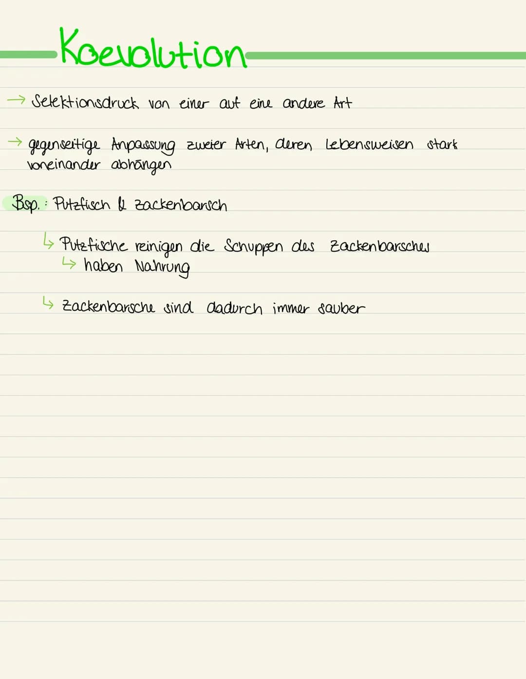 # Koevolution
- Selektionsdruck von einer auf eine andere Art
- gegenseitige Anpassung zweier Arten, deren Lebensweisen stark voneinander ab