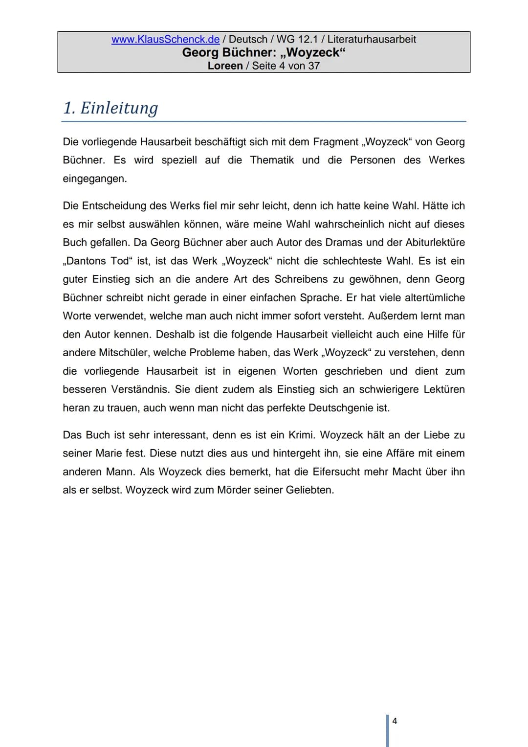 # Literatur-Hausarbeit
## „Woyzeck"
Georg Büchner
Von: Loreen
Klasse: 12.1
Schule: Wirtschaftsgymnasium
Tauberbischofsheim
Fachlehrer: OSt