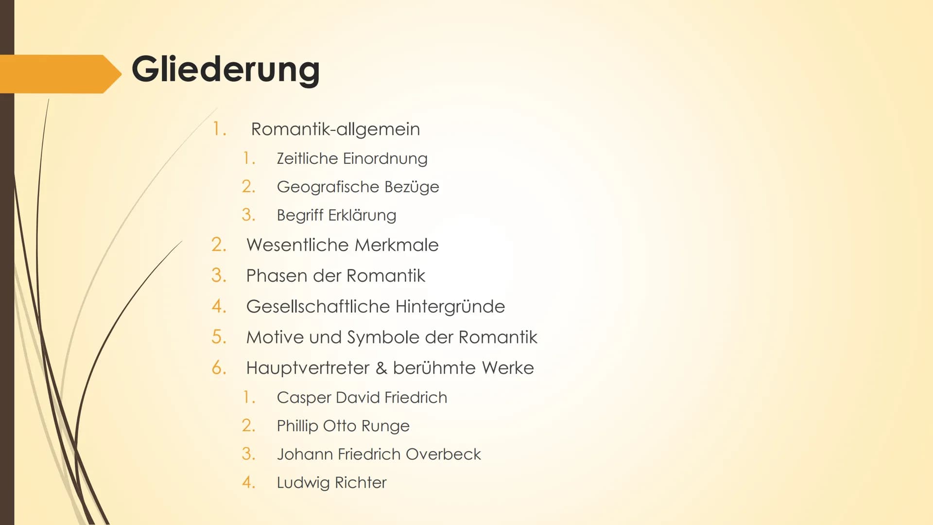 # Handout
17.09.2021
## Romantik
### Zeitliche Einordnung:
von 1780 bis 1850 (zwischen Aufklärung/ Klassizismus und Realismus)
→ Bezug zum