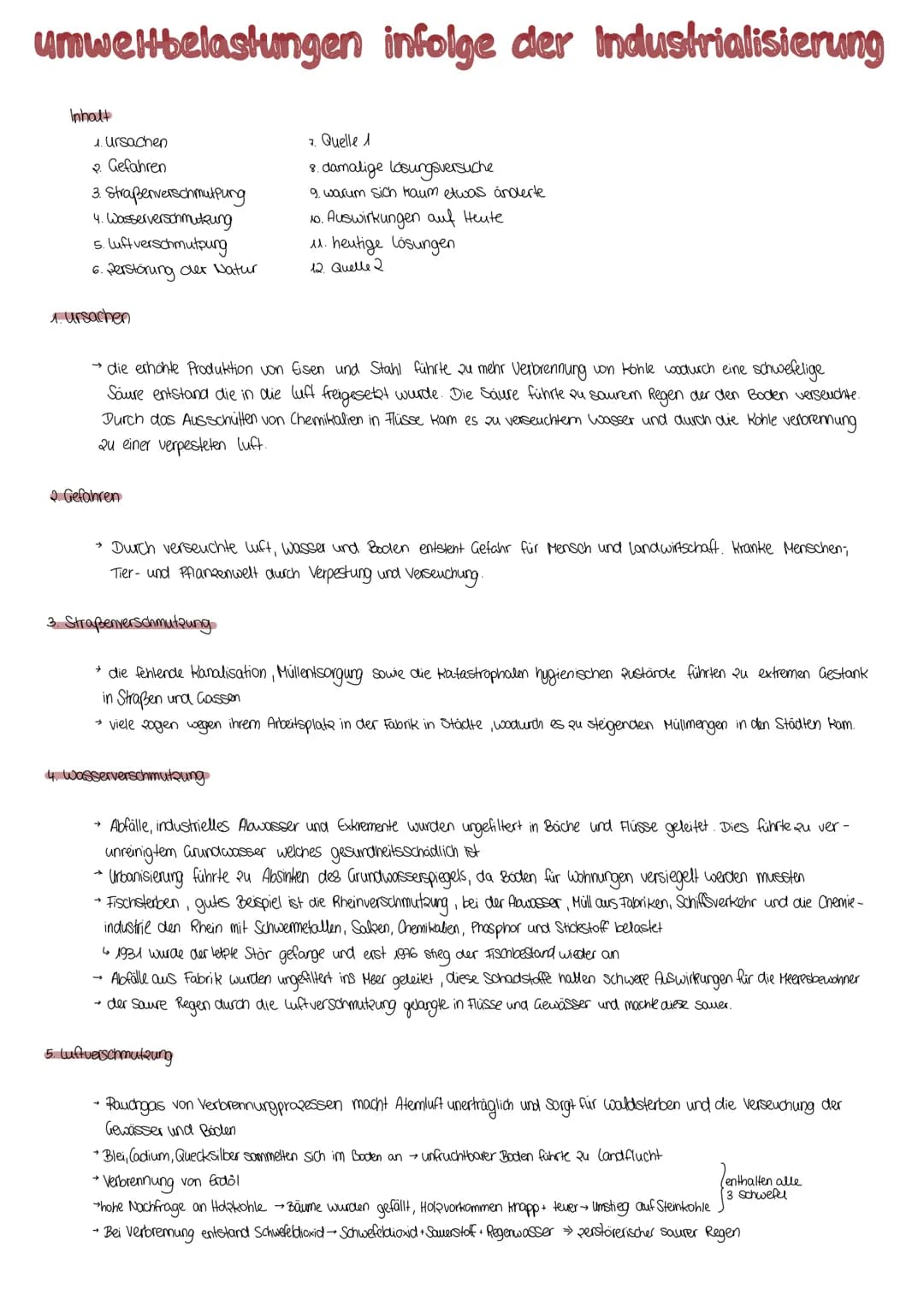 # umweltbelastungen infolge der Industrialisierung
## Inhalt
1. Ursachen
2. Gefahren
3. Straßenverschmutpung
4. Wasserverschmukung
5. Luftv