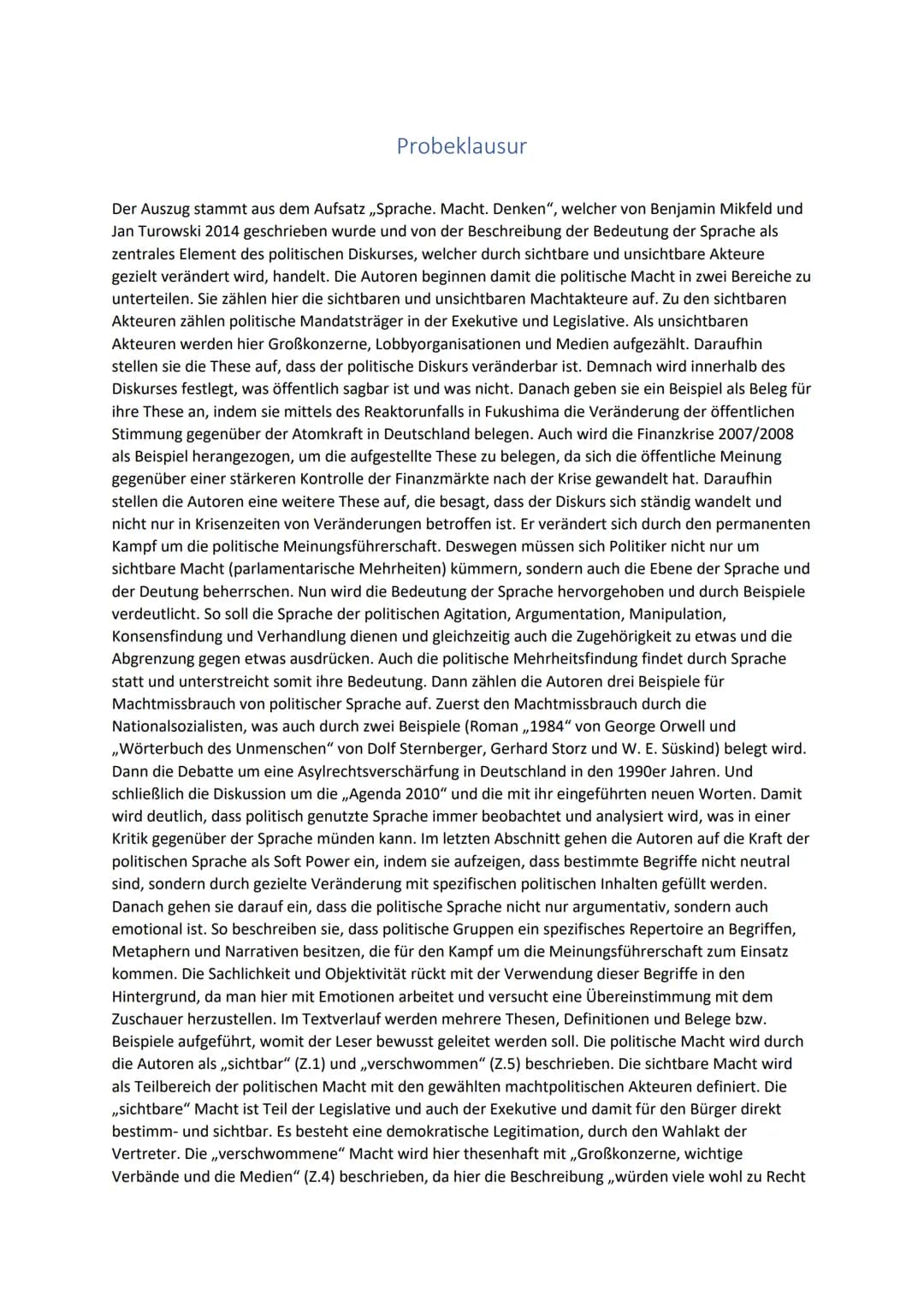 Mikfeld/Turowski: Sprache. Macht. Denken
Lösungen Ergänzungen
Aufgabe 1
Einleitung, die zentrale Angaben aufnimmt: Autoren, Titel, Textsorte