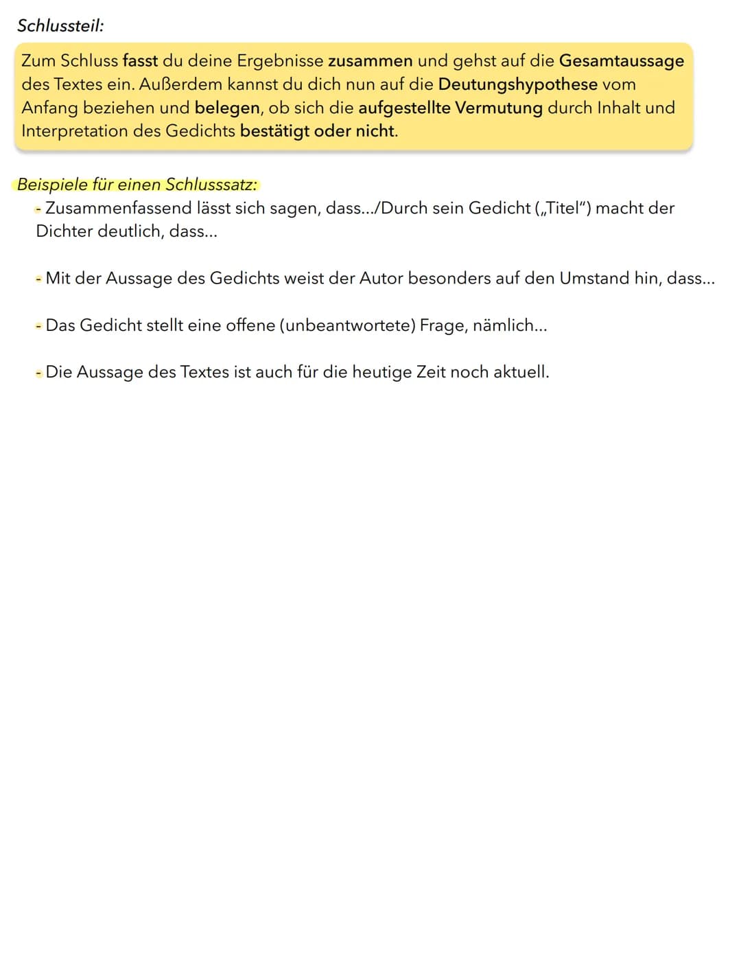 de
Q1
# Gedichtinterpretation
## Einleitung:
In der Einleitung nennst du **Autor**, **Titel**, **Gedichtart** und das Entstehungsdatum.
Geg
