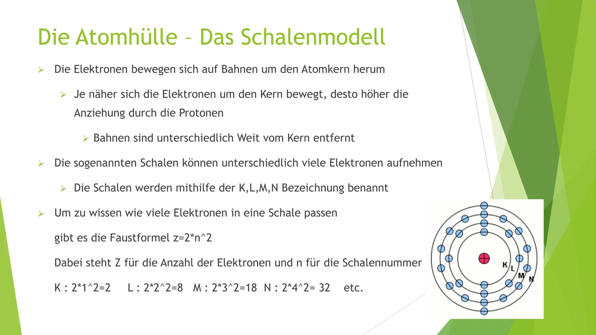 # Atombau
Ein Atom ist der kleinste Baustein von Stoffen. Sie lassen sich mit
chemischen Methoden nicht weiter zerteilen.
Atome besitzen ein