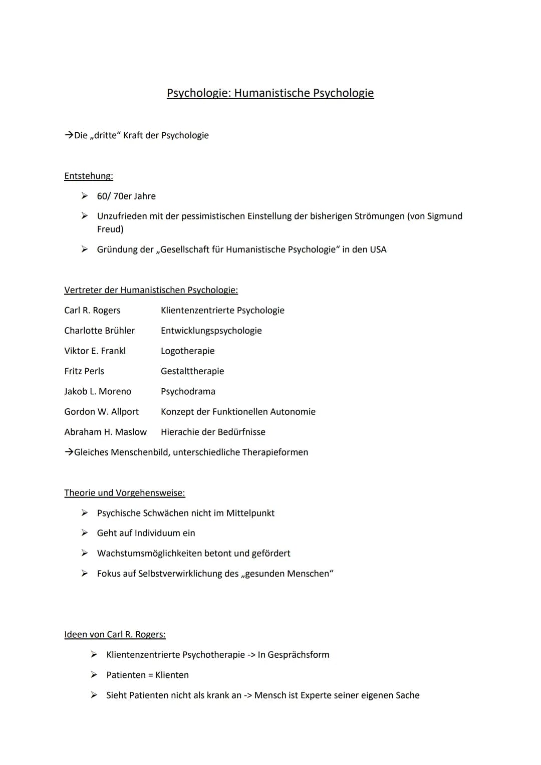# Psychologie: Humanistische Psychologie
→Die „dritte" Kraft der Psychologie
## Entstehung:
* 60/70er Jahre
* Unzufrieden mit der pessimis