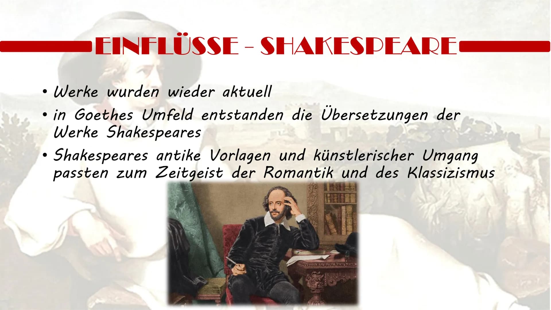 JOHANN WOLFGANG VON GOETHE JOHANN WOLFGANG VON GOETHE
* Leben
* Freundschaft / Feindschaft mit Schiller
* wichtigste Werke
* Wirkung
* Ein