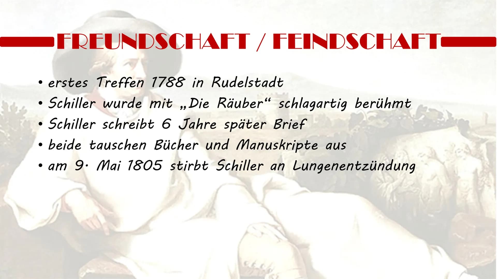 JOHANN WOLFGANG VON GOETHE JOHANN WOLFGANG VON GOETHE
* Leben
* Freundschaft / Feindschaft mit Schiller
* wichtigste Werke
* Wirkung
* Ein