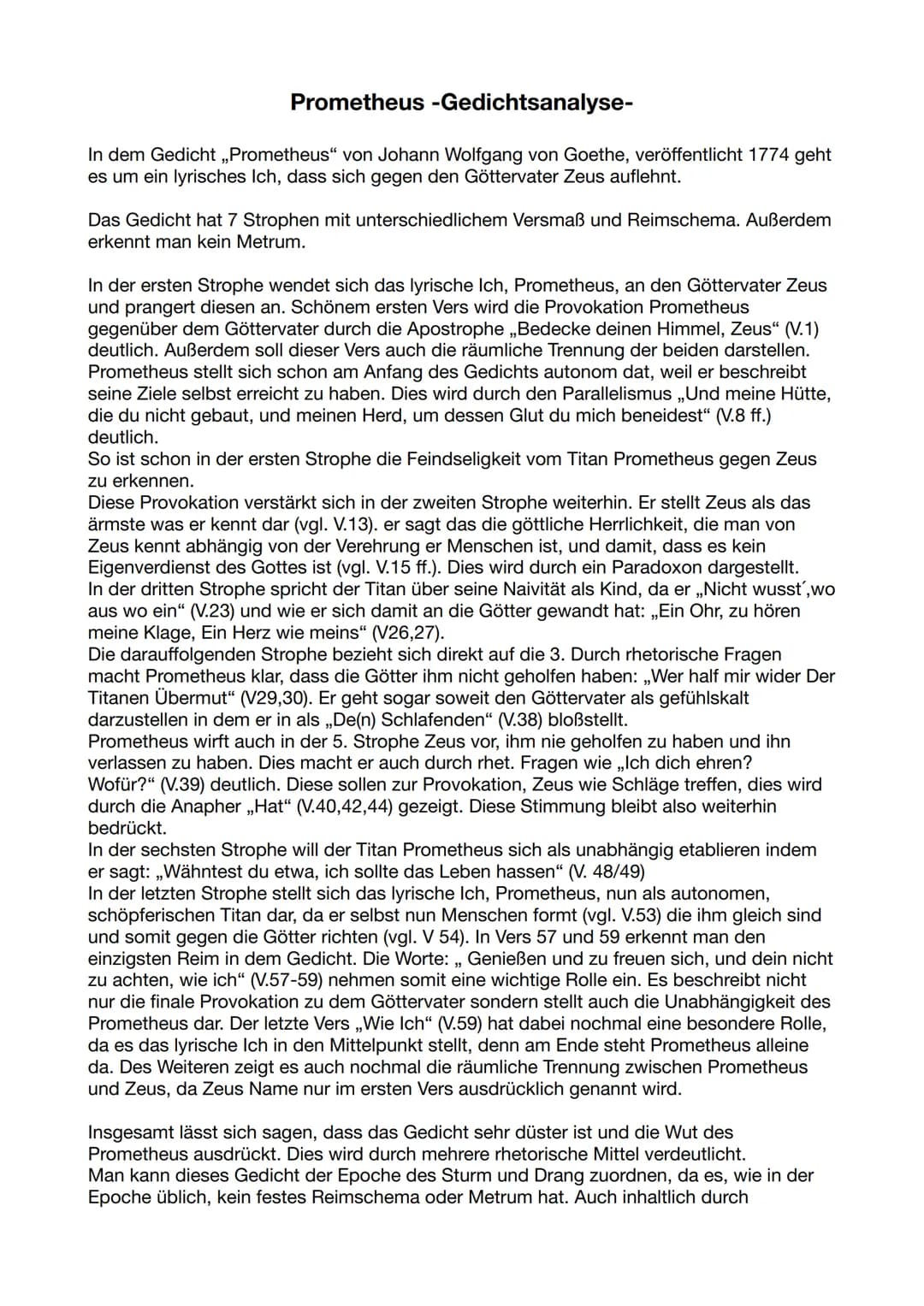 # Prometheus
## -Gedicht-
### Sage:
- Titan
- Prometheus formt die
Menschen aus Lehm
- Aufteilung des Opfers
Mensch -> Fleisch
Götter -> Kno