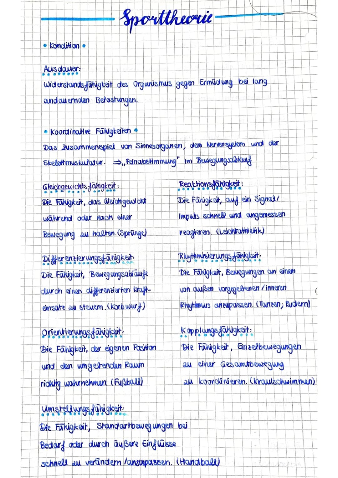 # Sporttheorie\n\n* Kondition\n\n### Ausdauer:\nWiderstandsfähigkeit des Organismus gegen Ermüdung bei lang andauernden Belastungen.\n\n*