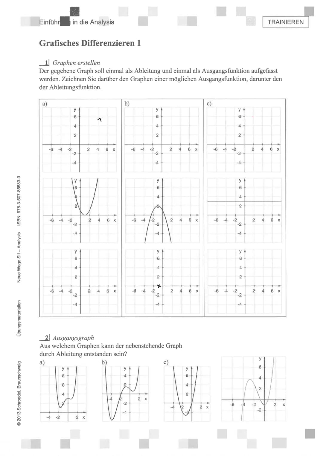 Einführ in die Analysis TRAINIEREN
# Grafisches Differenzieren 1
## 1 Graphen erstellen
Der gegebene Graph soll einmal als Ableitung und e