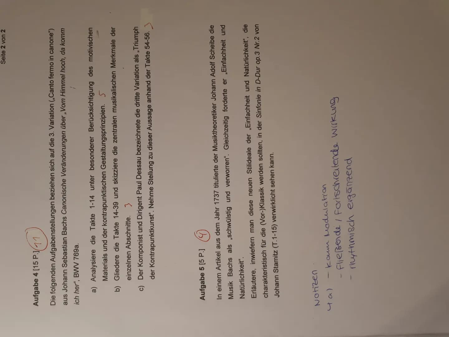 Klausur nr. 2
11. 12. 20
a)
4) Die dritte Variation von Bachs, "Vom Himmel hoch" ist
(bis Takt 28) ein dreistimmiger Satz in c-Dur, der im
4