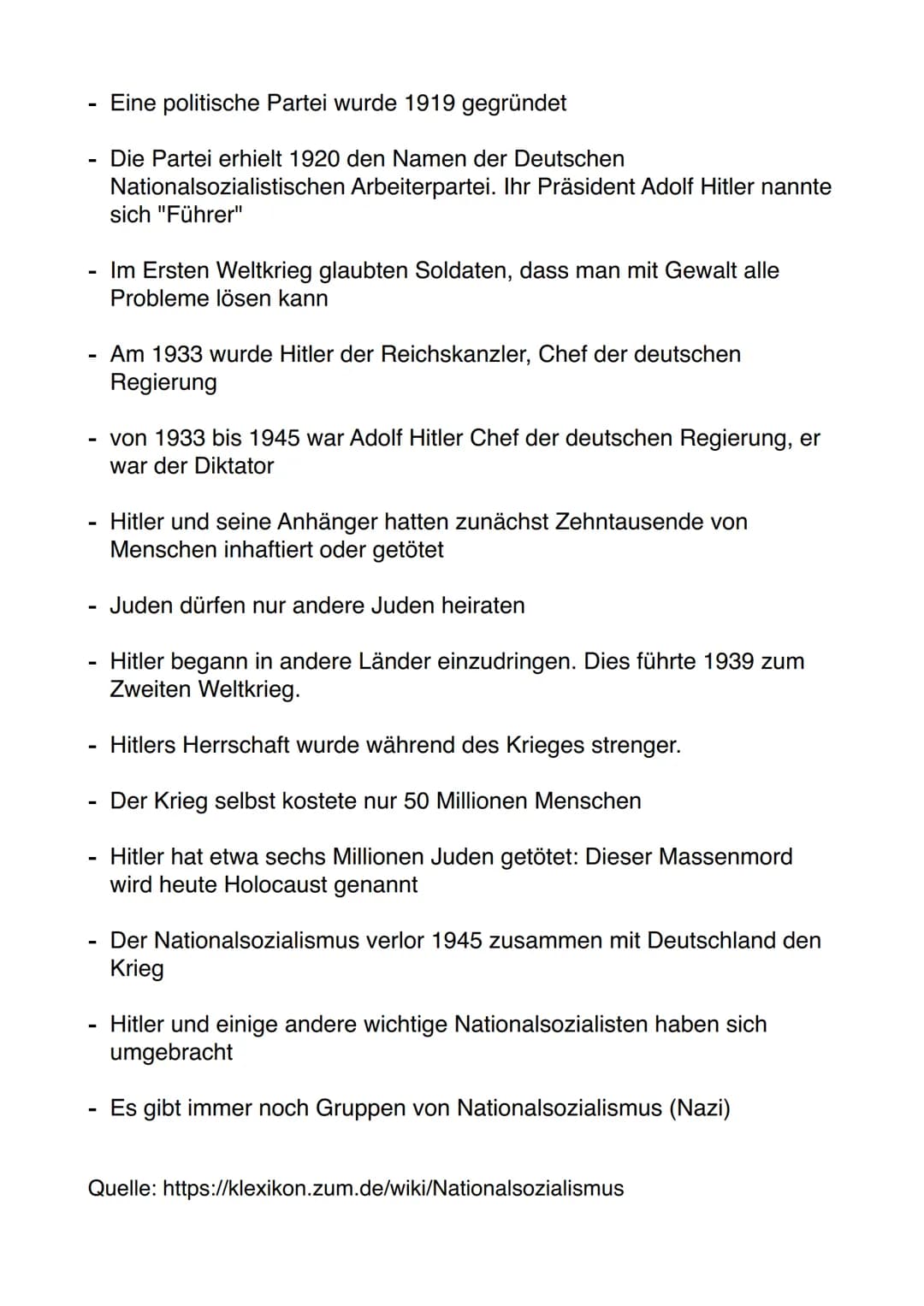 # Nationalsozialismus
## 1. Schritt: Aufgabe 1 a) wichtige Informationen:
- Der Nationalsozialismus ist eine Reihe von politischer Ideen
- N