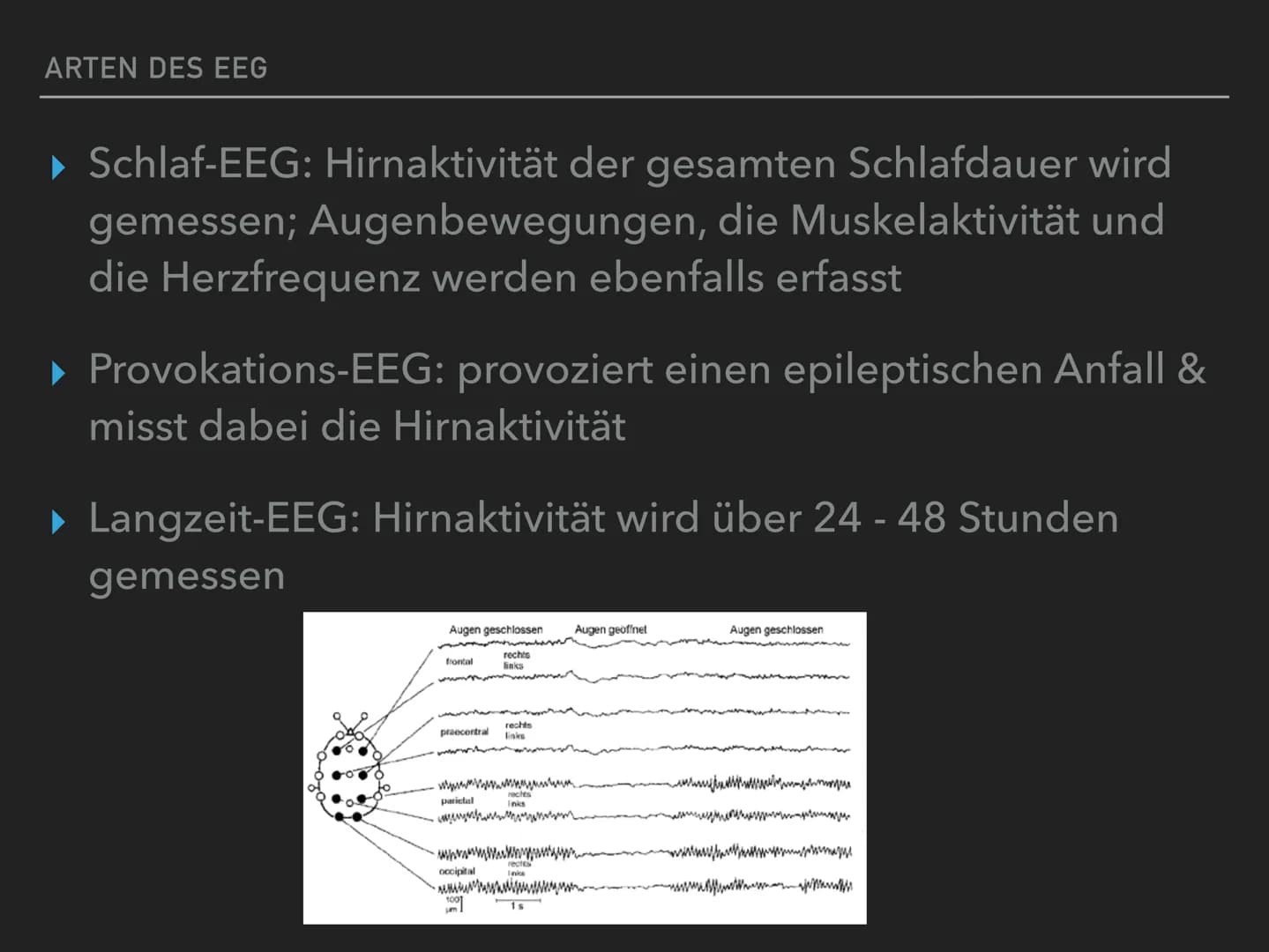 # EEG & Ekg
## EKG (Elektrokardiogramm):
= Aufzeichnung von elektrischen Spannungen bei jedem Herzschlag
### Gründe für ein EKG:
- Herzinf