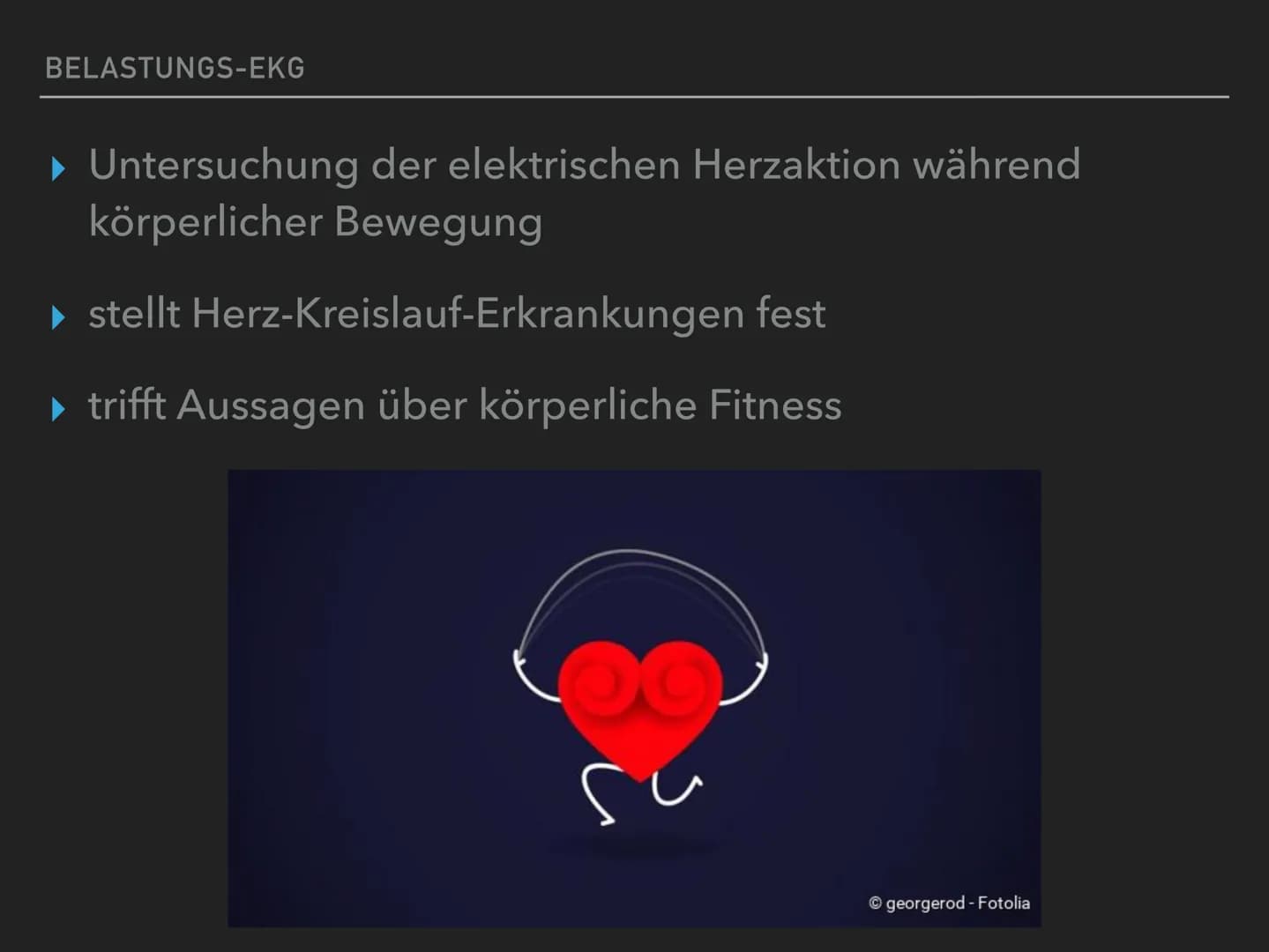 # EEG & Ekg
## EKG (Elektrokardiogramm):
= Aufzeichnung von elektrischen Spannungen bei jedem Herzschlag
### Gründe für ein EKG:
- Herzinf