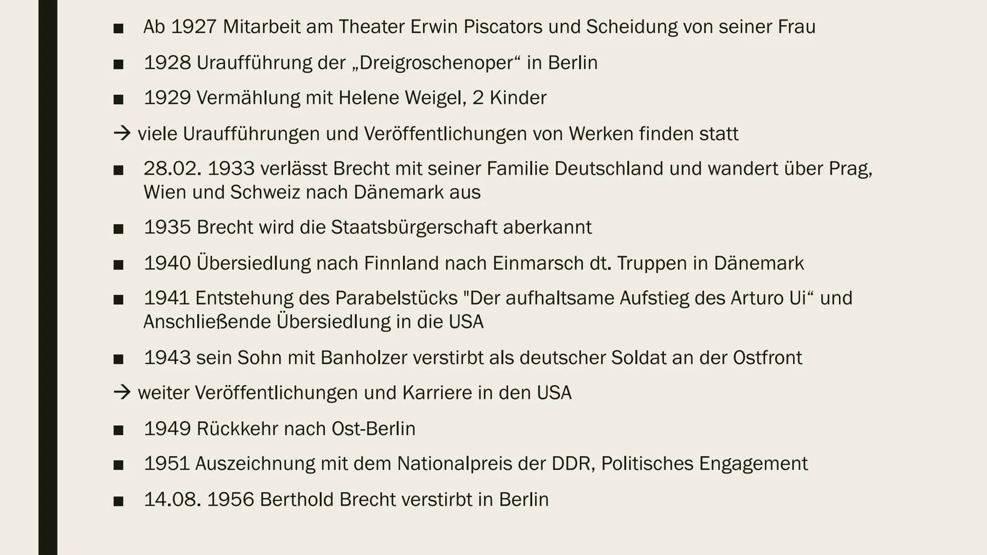 # Berthold Brecht
## Lebenslauf
- 10.02 1898 Eugen Berthold Friedrich Brecht wird in Augsburg geboren (Sohn von kaufmännischen Angestellte