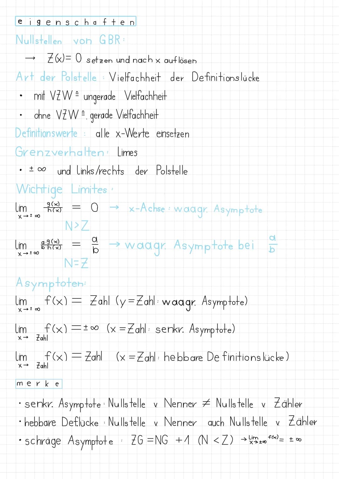 # Mathematik
## Gebrochen-rationale Funktionen
- als Bruch von Funktionen darstellbare Funktionen aus Polynomen
$f(x) = \frac{Z(x)}{N(x)}$
-