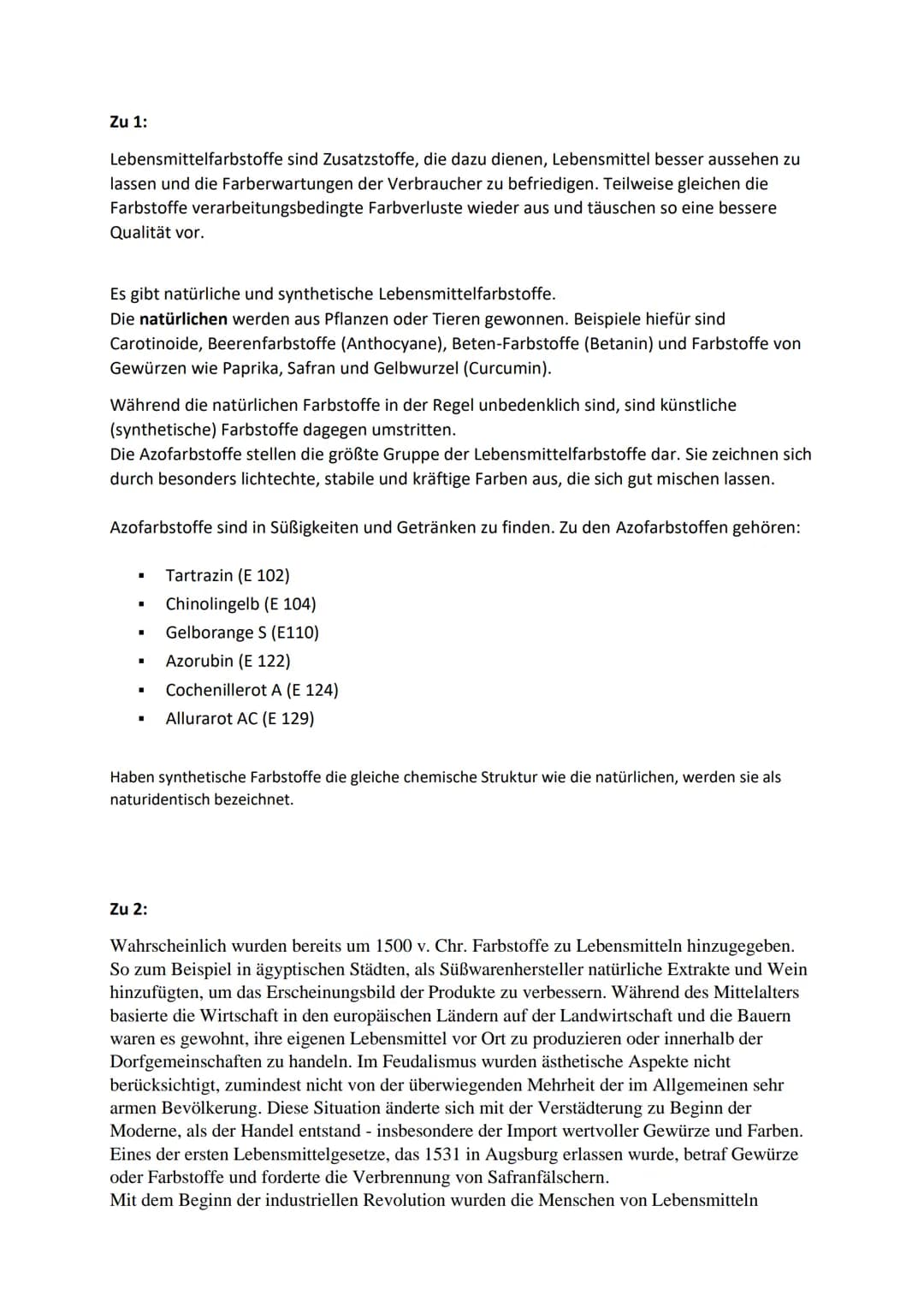 Ergänzung: Lebensmittelfarbstoffe
Aljosha Kamp 13. Klasse Chemie 07.02.2021
Ergänzung der Bereiche:
* 1. Welche gesundheitlichen Probleme