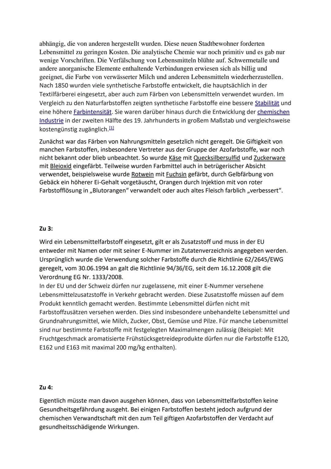 Ergänzung: Lebensmittelfarbstoffe
Aljosha Kamp 13. Klasse Chemie 07.02.2021
Ergänzung der Bereiche:
* 1. Welche gesundheitlichen Probleme