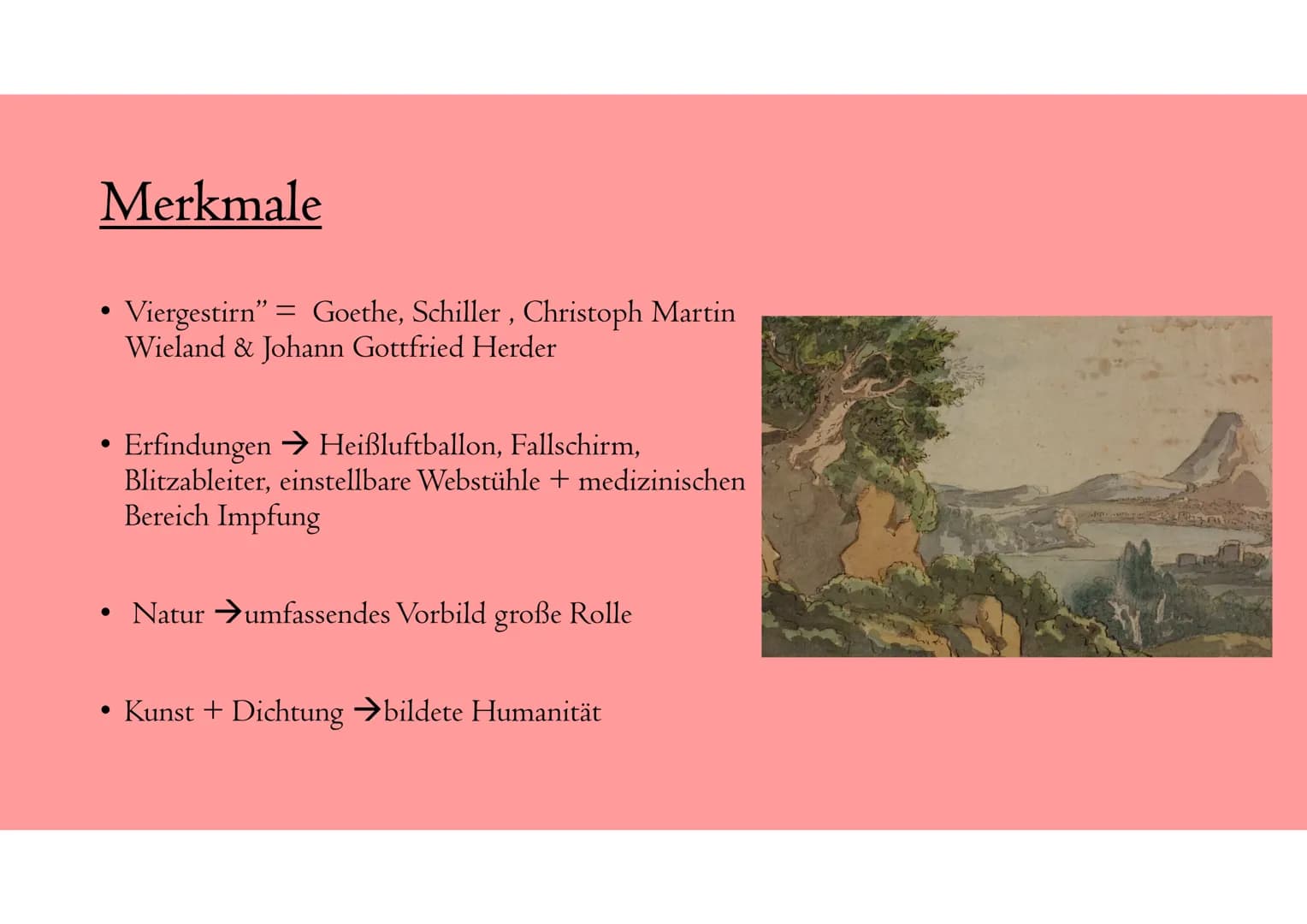 # WEIMARER KLASSIK
## Allgemeines
- 1786 bis 1832 (Beginn mit Goethes Italienreise im Jahre 1786)
- orientierte sich an klassischen antiken