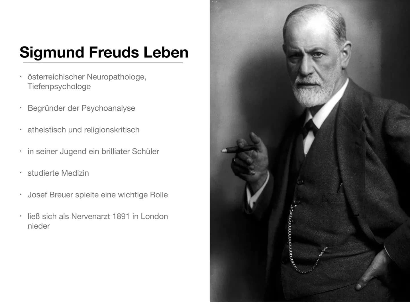 Sigmund Freud
Philosophie Q1
Herr Hargasser
Darshan Rajeswaran # Inhaltsverzeichnis
* Lebensdaten
* Psychoanalyse
* Traumdeutung
* Fehlleis