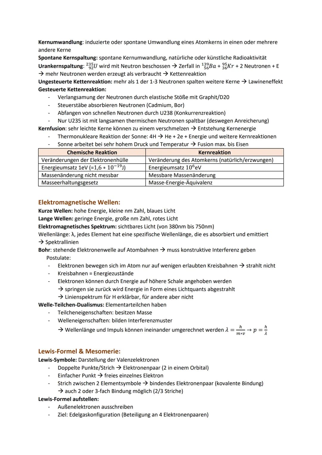 # Lernzettel Allgemeine Chemie 1. Semester
## Atome:
Atom: besteht aus Atomkern (Protonen, Neutronen) und Atomhülle (Elektronen)
Element: ch